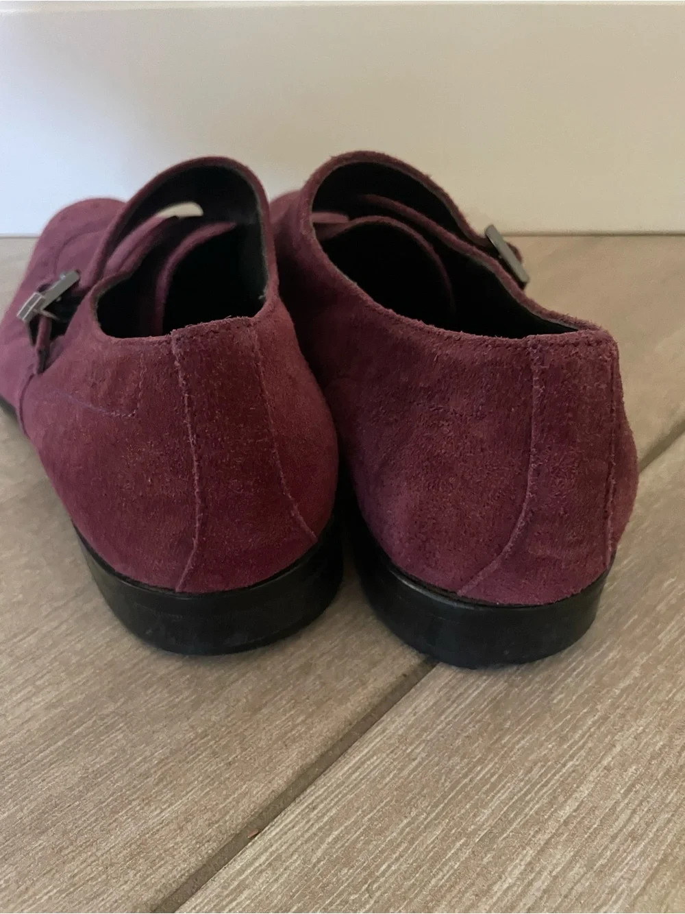 HUGO BOSS Men’s Purple Suede Loafers Size 7 Leather Dress double monk strap